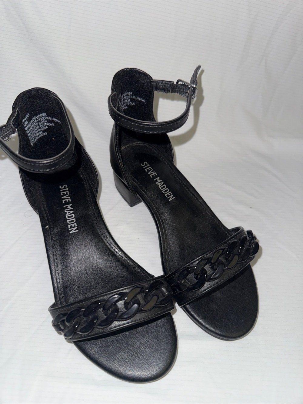 Steve Madden Black Chain-Trim Block Heel Sandals